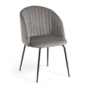 Sedia Lumina in velluto grigio chiaro con gambe in metallo con finiture nere