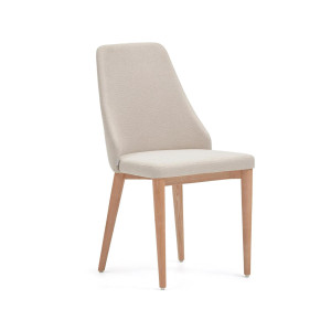 Sedia Rosie in ciniglia beige e gambe in legno massello di frassino finitura naturale