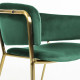 Sedia Runnie in velluto verde con gambe in acciaio verniciate oro dettaglio
