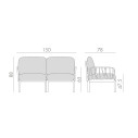 Set divano Komodo 2 Posti con 2 poltrone Komodo e tavolino Komodo Nardi dimensioni divano 2 posti
