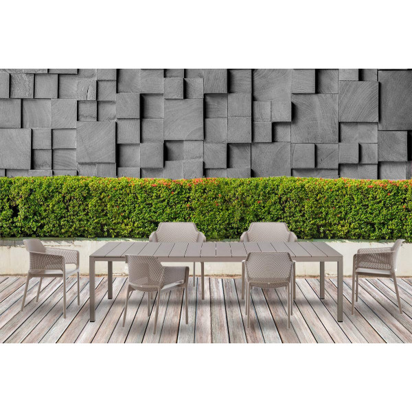 Set tavolo Rio 210 Extensible Tortora con 6 sedie Net Tortora