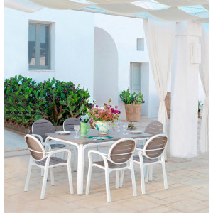 Set tavolo Alloro 140 Bianco/Tortora con 6 sedie Palma Bianco/Tortora