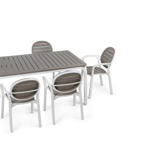 Set tavolo Alloro 140 Bianco/Tortora con 4 sedie Palma Bianco/Tortora