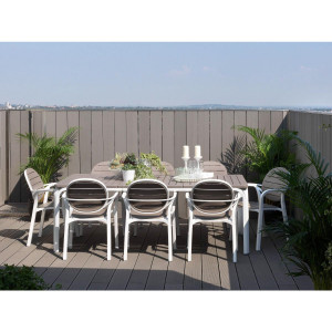 Set tavolo Alloro 210 Bianco/Tortora con 8 sedie Palma Bianco/Tortora