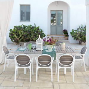 Set tavolo Alloro 210 Bianco/Tortora con 8 sedie Palma Bianco/Tortora