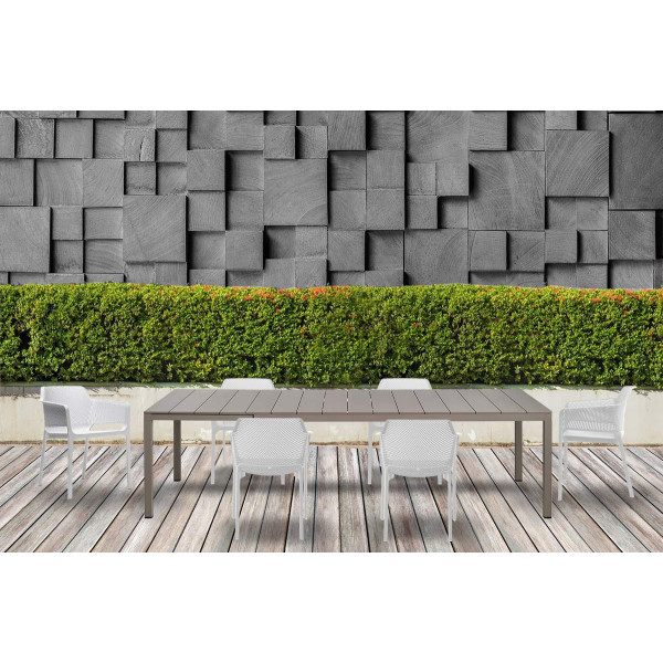 Set tavolo Rio 140 Extensible Tortora con 6 sedie Net Bianche