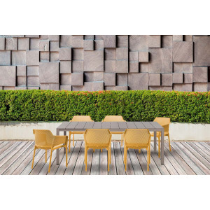 Set tavolo Rio 140 Extensible Tortora con 6 sedie Net Senape
