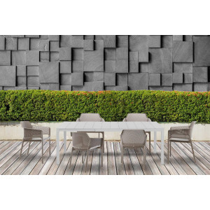 Set tavolo Rio 140 Extensible Bianco con 6 sedie Net Tortora