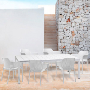 Set tavolo Rio 140 Extensible Bianco con 6 sedie Net Bianche