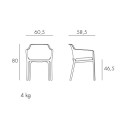 Set tavolo Rio 140 con 4 sedie Net Nardi Outdoor dimensioni