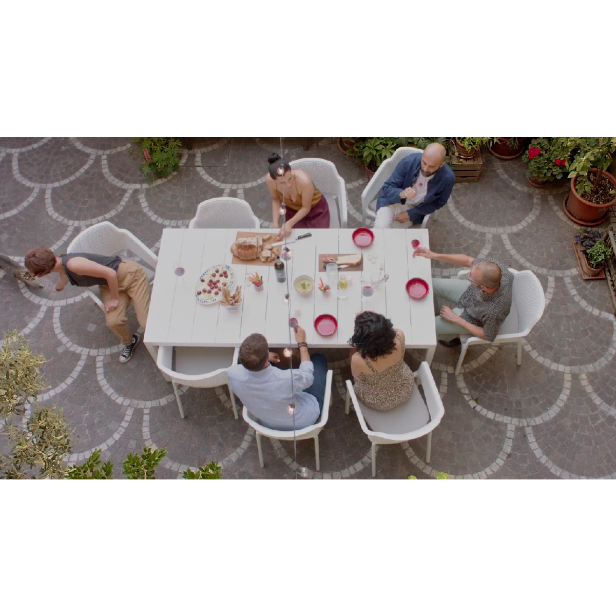Set tavolo Rio 210 Extensible Bianco con 6 sedie Net Bianche