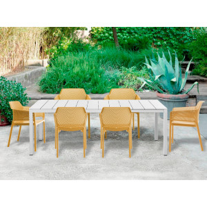 Set tavolo Rio 210/280 Bianco con 6 sedie Net Senape