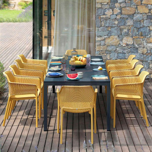 Set tavolo Rio 210 Extensible Antracite con 6 sedie Net Senape
