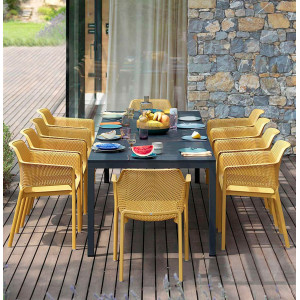 Set tavolo Rio 210 Extensible Antracite con 6 sedie Net Senape