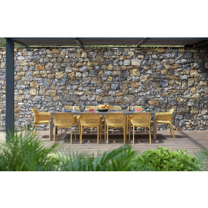 Set tavolo Rio 210/280 Tortora con 6 sedie Net Senape