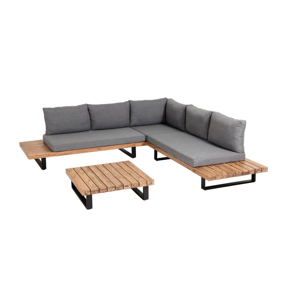 Set Zalika divano angolare 5 posti e tavolo in legno massello di acacia FSC 100%