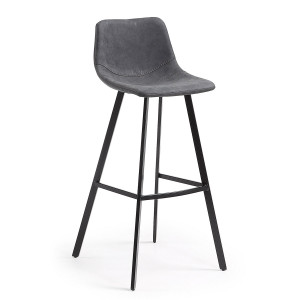 Sgabello Alve in ecopelle grigio scuro e acciaio finitura nera altezza 80 cm