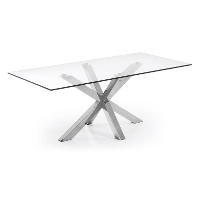 Tavolo Argo in vetro e gambe in acciaio inox 160 x 90 cm
