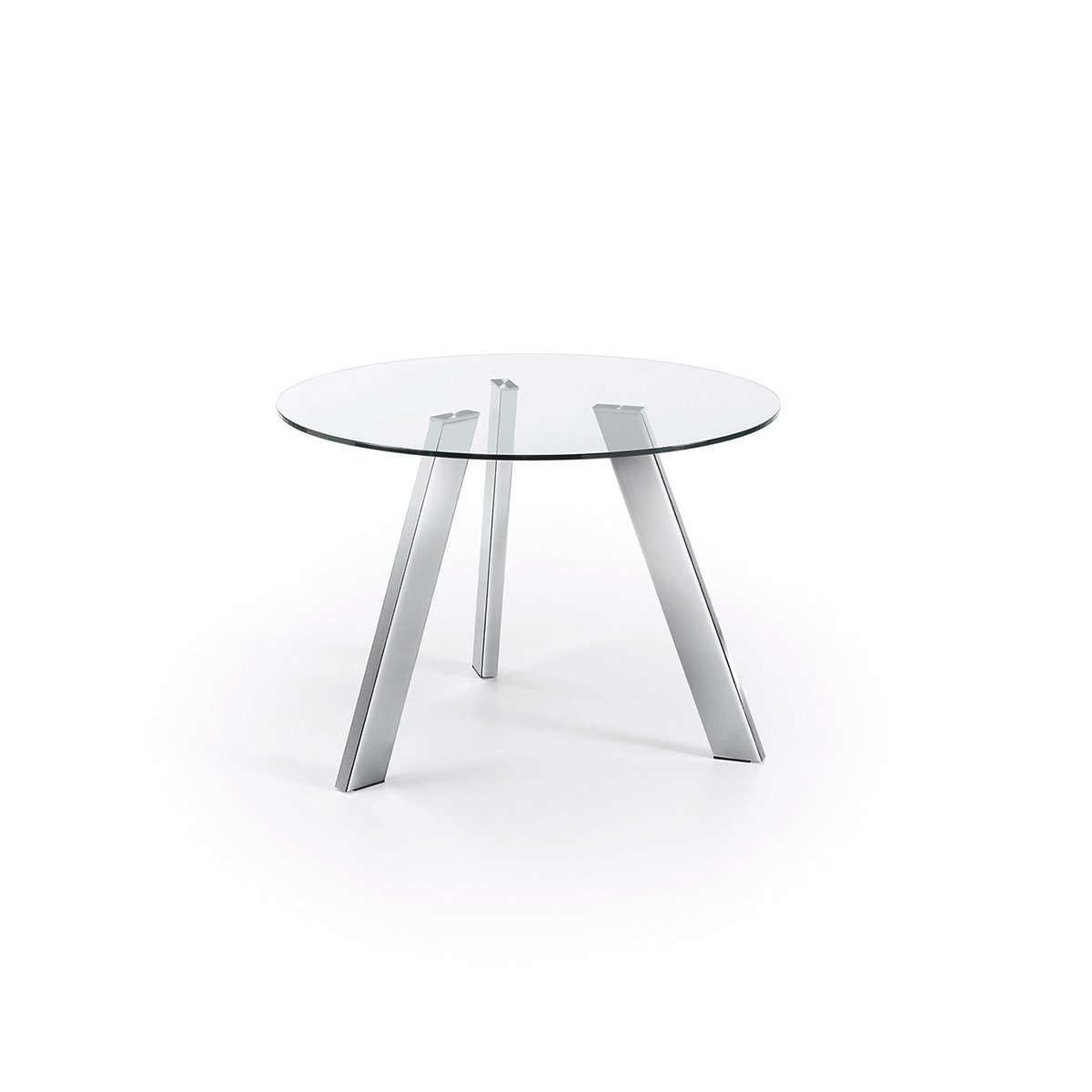 Tavolo rotondo Carib in vetro e gambe in acciaio finitura cromo Ø 110 cm