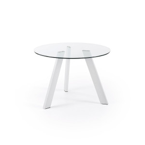 Tavolo rotondo Carib in vetro e gambe in acciaio finitura bianca Ø 130 cm